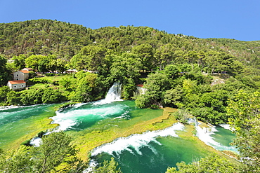 Mill at Skradinski Buk Waterfalls, Krka National Park, Dalmatia, Croatia, Europe