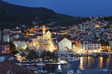 View over the port to the old town of Hvar, Hvar Island, Dalmatia, Croatia, Europe