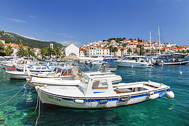 View from port to Sveti Stjepan Cathedral and Arsenal, Hvar, Hvar Island, Dalmatia, Croatia, Europe