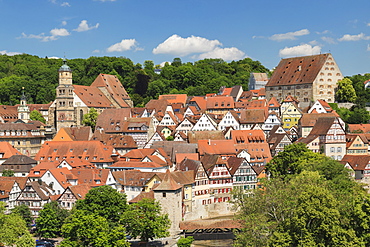 Old town with Sankt Michael church, Schwaebisch Hall, Hohenlohe, Baden-Wurttemberg, Germany, Europe