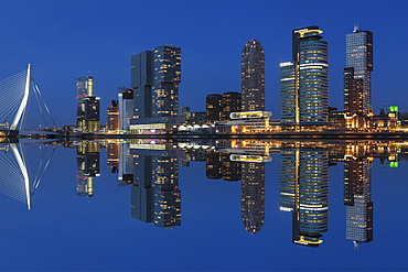 Skyline with Erasmus Bridge, World Port Center, Hotel New York and Montevideo Building, Rotterdam, South Holland, Netherlands, Europe