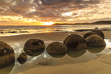 Moeraki Boulders at sunrise, Otago, South Island, New Zealand, Pacific