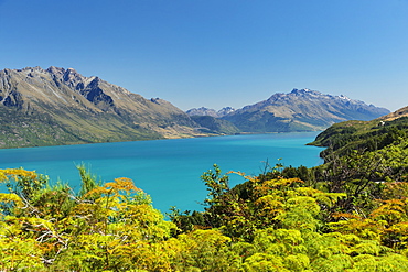 View over Lake Wakatipu to Thomson Mountains, Queenstown, Otago, South Island, New Zealand, Pacific