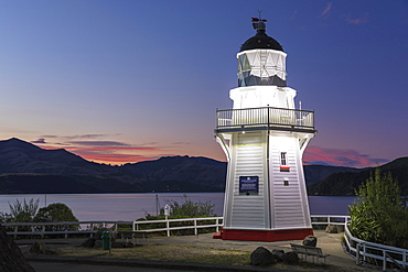 Lighthouse in the Bay of Akaroa, Banks Peninsula, Canterbury, South Island, New Zealand, Pacific