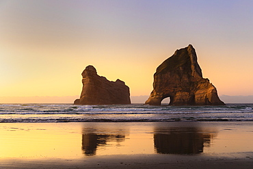 Wharariki Beach at sunset, Golden Bay, Tasman, South Island, New Zealand, Pacific