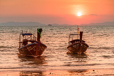 Longtail boats at West Rai Leh Beach, Railay Peninsula, Krabi Province, Thailand, Southeast Asia, Asia