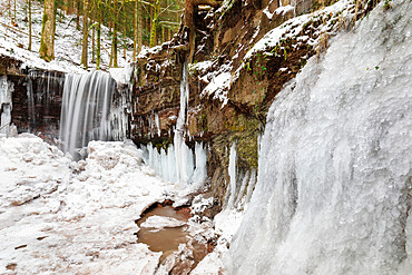 Lower Waterfall, Horschbach Gorge, Murrhardt, Swabian Forest, Baden-Wurttemberg, Germany, Europe