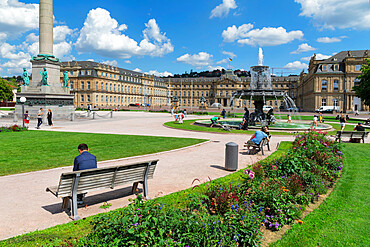 Schlossplatz Square and New Castle, Stuttgart, Neckar Valley, Baden-Wurttemberg, Germany, Europe