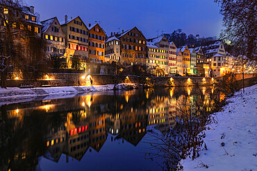 Old Town reflecting in Neckar River, Tubingen, Swabian Alps, Baden-Wurttemberg, Germany, Europe