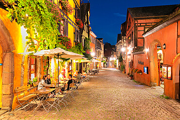 Wine bar in Rue du General de Gaulle, Riquewhir, Alsace, Alsatian Wine Route, Haut-Rhin, France, Europe