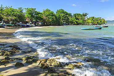 Fishing boats at the harbour of Puerto Viejo de Talamanca, Limon, Karibik, Costa Rica, Central America