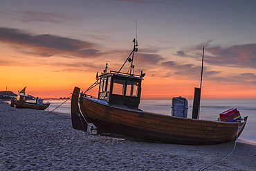 Fishing boat on the beach of Ahlbeck, Usedom Island, Baltic Sea, Mecklenburg-Western Pomerania, Germany, Europe