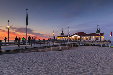 Pier on the beach of Ahlbeck, Usedom Island, Baltic Sea, Mecklenburg-Western Pomerania, Germany, Europe