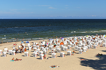 Beach chairs on the beach of Sellin, Ruegen Island, Baltic Sea, Mecklenburg-Western Pomerania, Germany, Europe