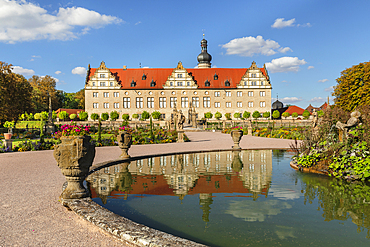 Weikersheim Renaissance Castle with baroque garden in Taubertal Valley, Weikersheim, Romantic Road, Baden-Wurttemberg, Germany, Europe