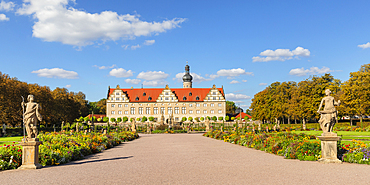 Weikersheim Renaissance Castle with baroque garden in Taubertal Valley, Weikersheim, Romantic Road, Baden-Wurttemberg, Germany, Europe