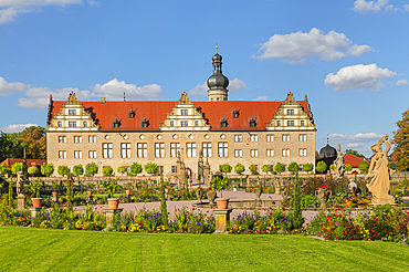 Weikersheim Renaissance Castle with baroque garden in Taubertal Valley, Weikersheim, Romantic Road, Baden-Wurttemberg, Germany, Europe