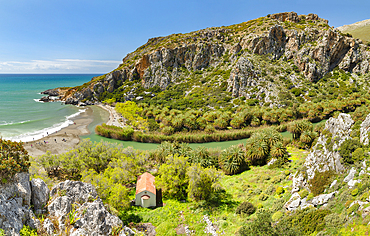 Palm beach of Preveli, Rethymno, Crete, Greek Islands, Greece, Europe