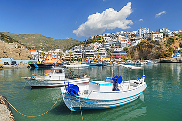 Fishing boats in the port of Agia Galini, South Coast, Crete, Greek Islands, Greece, Europe