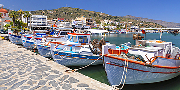 Fishing boats in the port of Elounda, Mirabello Gulf, Lasithi, Crete, Greek Islands, Greece, Europe