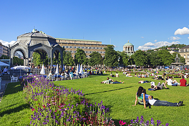 Schlossplatz Square in summer, Stuttgart, Baden-Wurttemberg, Germany, Europe