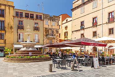 Street cafe in the old town of Bosa, Oristano district, Sardinia, Italy, Mediterranean, Europe