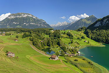 Mountain lake Seeli with a view to Fronalpstack, Canton Uri, Lake Lucerne, Switzerland, Europe