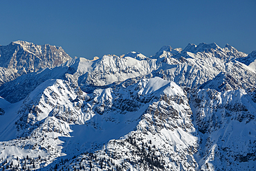 View from Nebelhorn summit to Allgau Alps, Oberstdorf, Swabia, Bavarian Alps, Bavaria, Germany, Europe