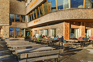 Restaurant at Hofatsblick station, Oberstdorf, Swabia, Bavarian Alps, Bavaria, Germany, Europe