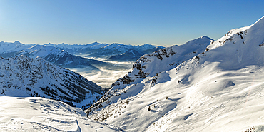 View from Nebelhorn summit to Allgau Alps, Oberstdorf, Swabia, Bavarian Alps, Bavaria, Germany, Europe