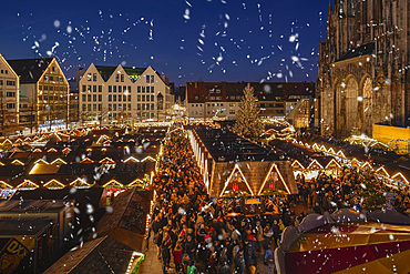 Christmas market in front of the Cathedral on Munsterplatz, Ulm, Baden-Wurttemberg, Germany, Europe