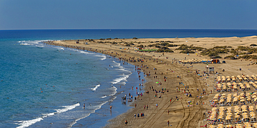 Beach of Playa del Ingles with Maspalomas Sand Dunes, Gran Canaria, Canary Islands, Spain, Atlantic, Europe