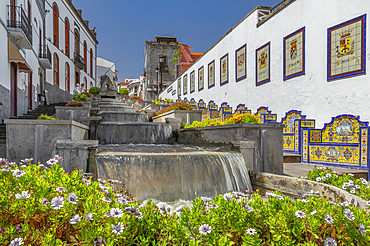 Ceramic benches by water stairs Paseo de Canarias, Firgas, Gran Canaria, Canary Islands, Spain, Atlantic, Europe