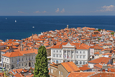 Old town and Tartini Square, Piran, Promorska, Istria, Slovenia