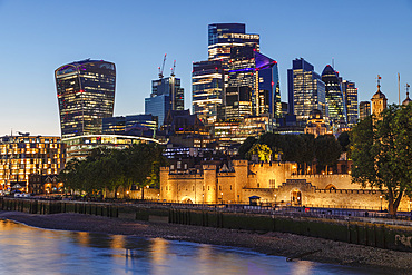 Tower of London with skyline of London, England