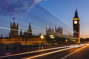 Houses of Parliament with Big Ben and Westminster Bridge, London, England
