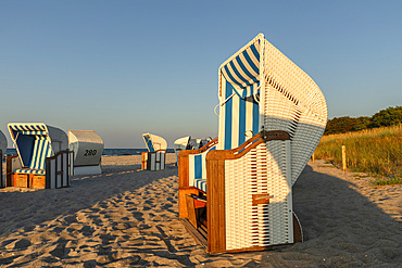 Beach chairs at the beach of Zingst, Fisch-Darß-Zingst Peninsula, Fischland, Mecklenburg-Western Pomerania, Germany