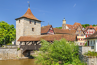 Sulfer Turm Tower at Kocher River, Schwäbisch Hall, Hohenlohe, Baden-Wurttemberg, Germany