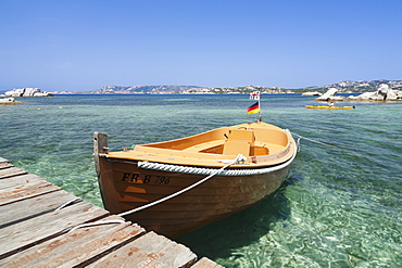 Boat at a jetty, Palau, Sardinia, Italy, Mediterranean, Europe 