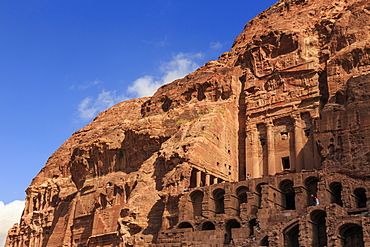 Tourist around the Urn Tomb, Royal Tombs, Petra, UNESCO World Heritage Site, Jordan, Middle East