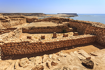 Sumhuram ruins overlooking Khor Rori (Rouri), Land of Frankincense UNESCO World Heritage Site, near Salalah, Dhofar Region, Oman, Middle East