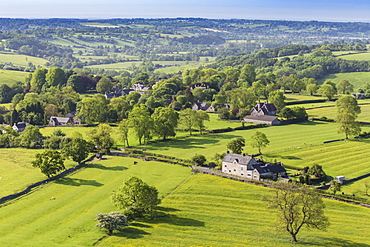 Thorpe village, elevated view from Thorpe Cloud, Spring, near Dovedale, Peak District, Derbyshire Staffordshire border, England, United Kingdom, Europe