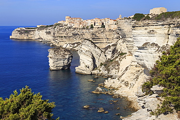 Old citadel and cliffs, interesting rock formations, Bonifacio, Corsica, France, Mediterranean, Europe