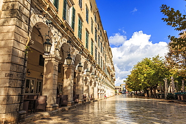 Autumn colours, The Liston, Corfu Town, UNESCO World Heritage Site, Corfu, Ionian Islands, Greek Islands, Greece, Europe