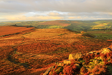 Hathersage Moor from Higger Tor, sunrise in autumn, Peak District National Park, Derbyshire, England, United Kingdom, Europe