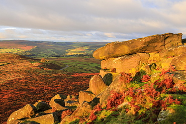 Higger Tor and Hathersage Moor, autumn sunrise, Peak District National Park, Derbyshire, England, United Kingdom, Europe