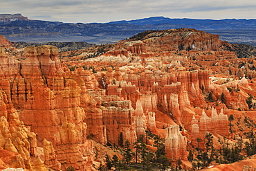 Hoodoos and cloudy sky in winter, Rim Trail near Sunrise Point, Bryce Canyon National Park, Utah, United States of America, North America