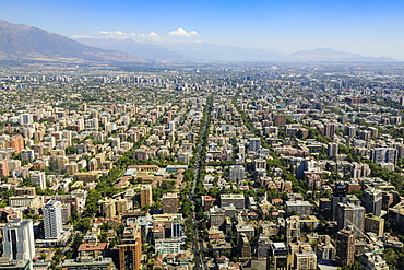 Andes mountains view from Gran Torre Santiago, Costanera Center, South America's tallest building, Las Condes, Santiago, Chile, South America