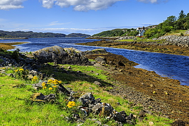 River to sea in Lochinver, Scotland, Europe