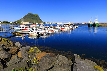 Harbor by Kirkjufell mountain in Grundarfjordur, Iceland, Europe